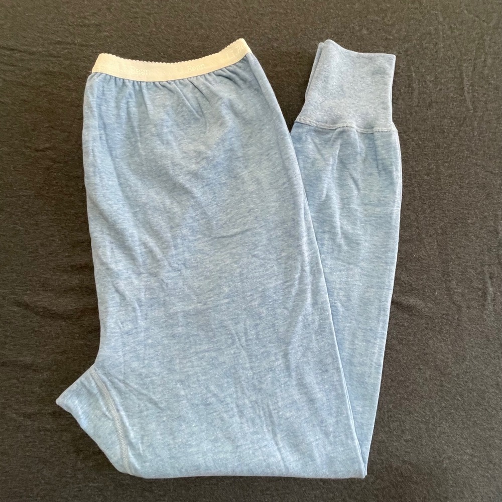L.L.Bean Womens XL Double-Layer Long Underwear Pants Blue Cotton Merino Wool NWT
